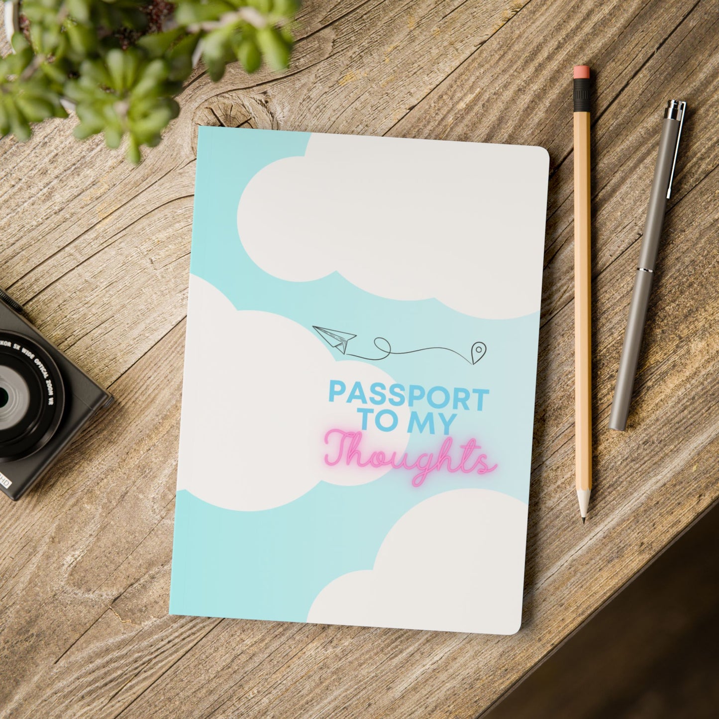 Passport to My Thoughts Softcover Journal - Blue Sky Design with Inside Prints