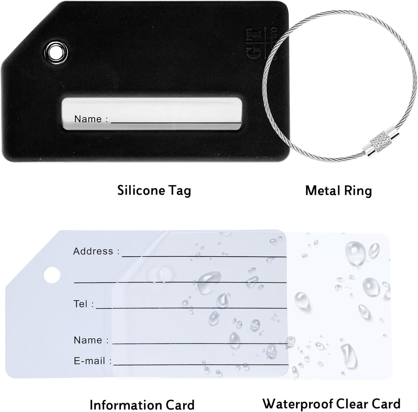 5 Pack Silicone Luggage Tag for Suitcases with Stainless Loop, TSA Approved, Privacy Protection Travel Essentials Bag Tags by , Black