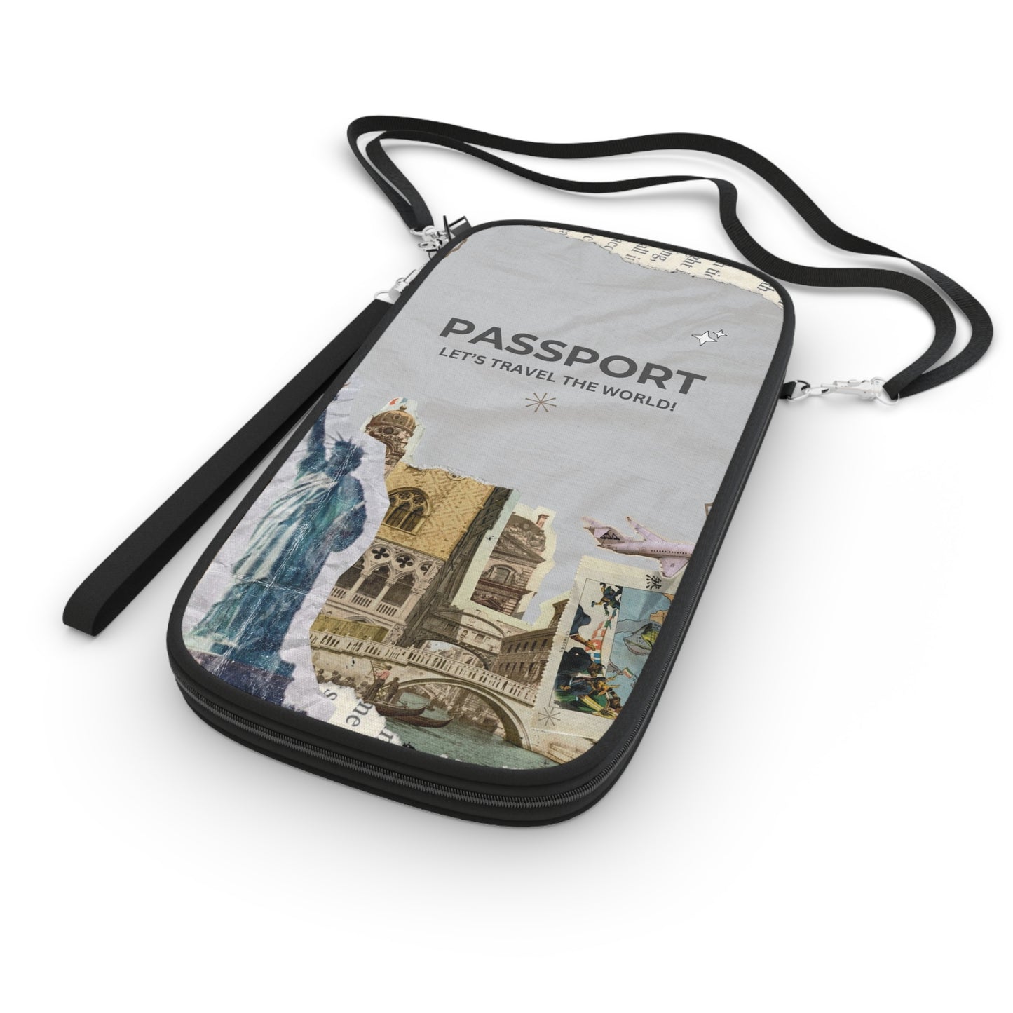 Custom Passport Wallet with Zipper – Travel Organizer with Adjustable Strap & Back Pocket