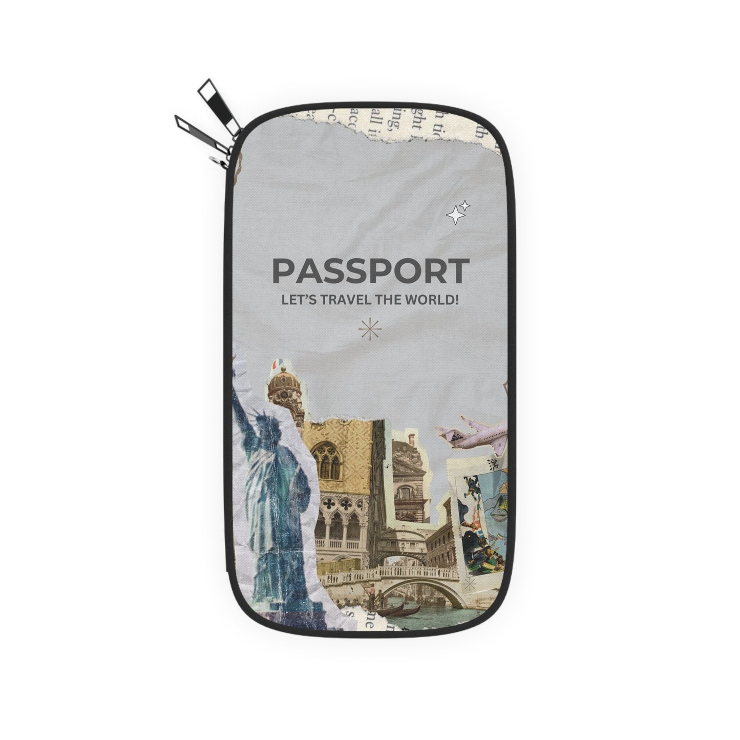 Custom Passport Wallet with Zipper – Travel Organizer with Adjustable Strap & Back Pocket